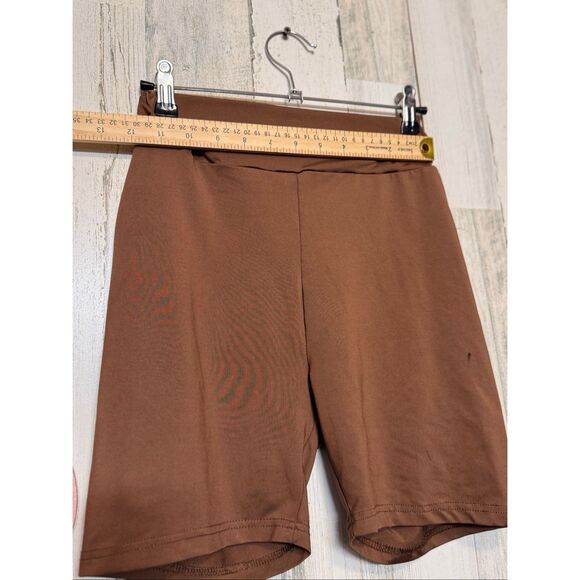 Brown High Waist Stretch Biker Shorts Size S – Soft Polyester, Comfy Fit - Picture 5 of 8